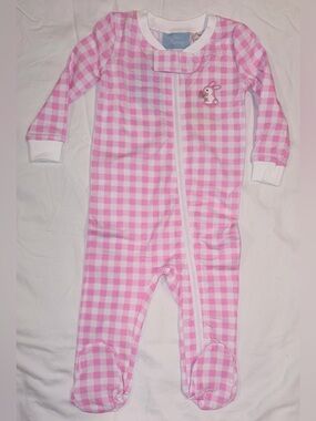 Classic Whimsy pink check footed sleeper with Bunny applique sz 12 mo NWT